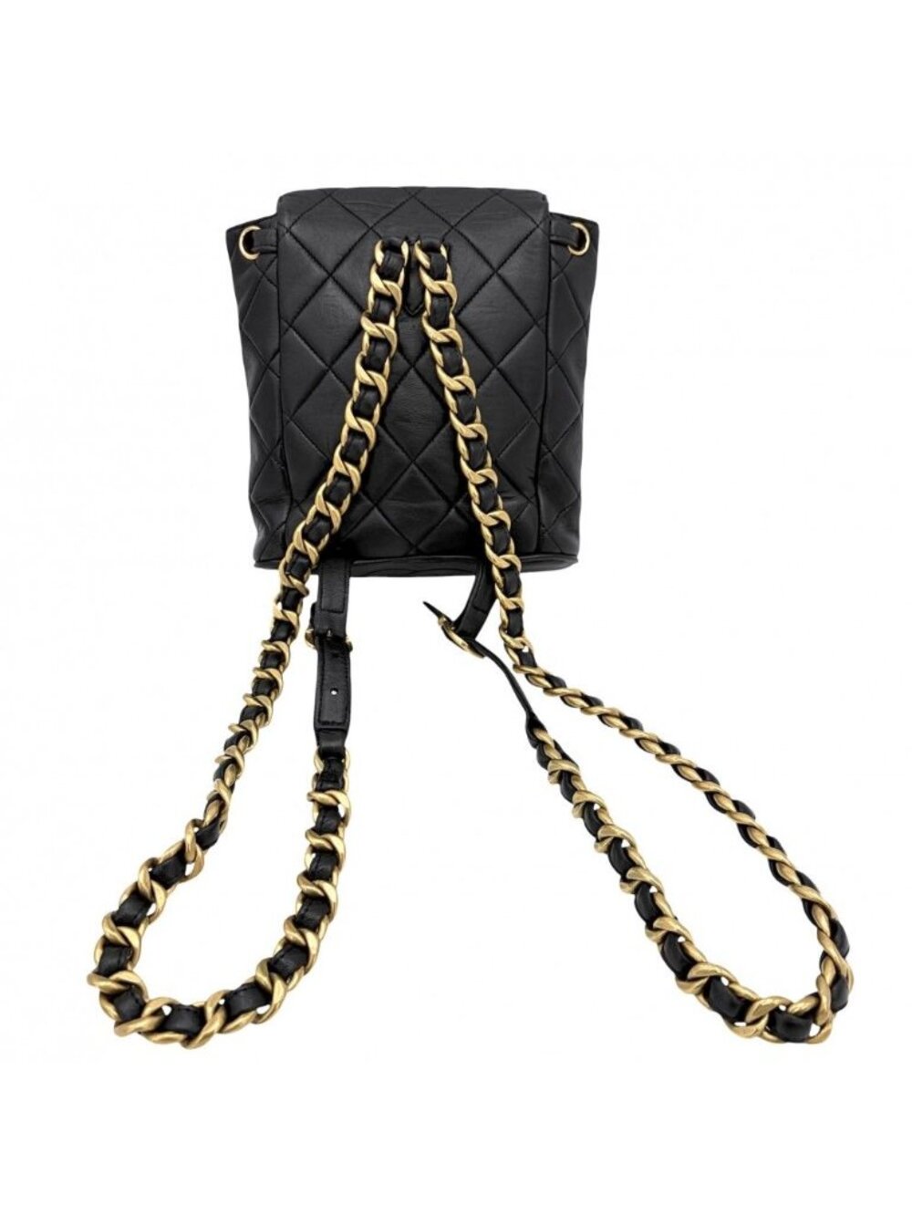 Chanel Backpack Quilted Chain Shoulder Turnlock CC Logo Leather Black Gold - Picture 2 of 12